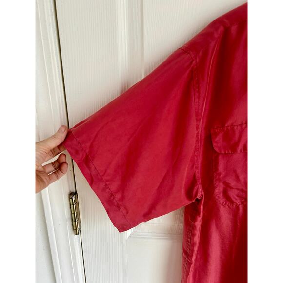 Vintage Deadstock Salmon Washable Silk Short Sleeve Button Down Blouse Sz M - Picture 6 of 8